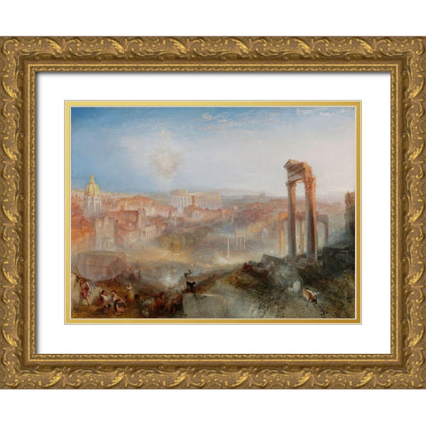 Modern Rome - Campo Vaccino Gold Ornate Wood Framed Art Print with Double Matting by Turner, Joseph Mallord William