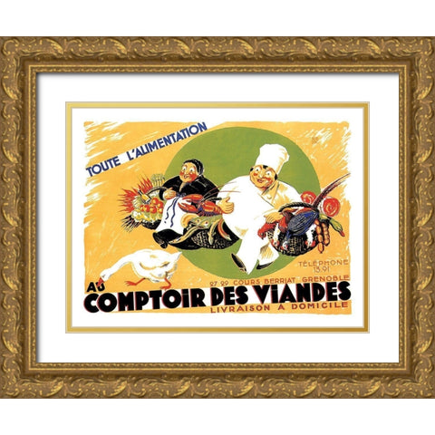 Cooks: Au Comptoir des Viandes Gold Ornate Wood Framed Art Print with Double Matting by Advertisement