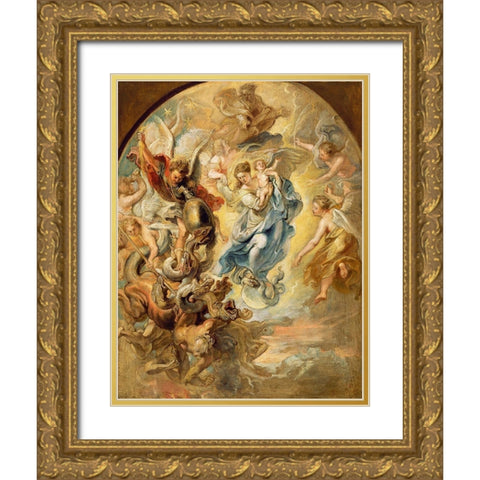 The Virgin as the Woman of the Apocalypse Gold Ornate Wood Framed Art Print with Double Matting by Rubens, Peter Paul