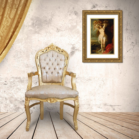 Andromeda Gold Ornate Wood Framed Art Print with Double Matting by Rubens, Peter Paul