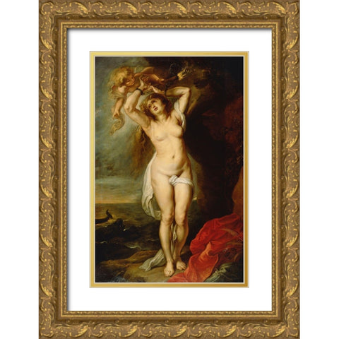 Andromeda Gold Ornate Wood Framed Art Print with Double Matting by Rubens, Peter Paul