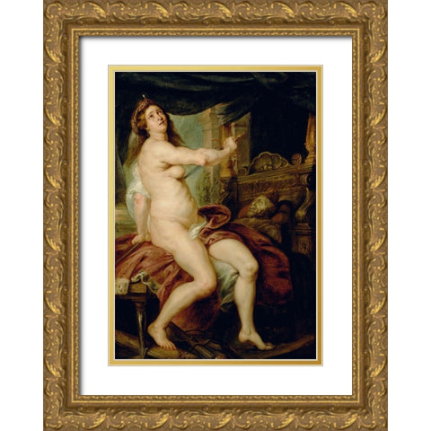 The Death of Dido Gold Ornate Wood Framed Art Print with Double Matting by Rubens, Peter Paul