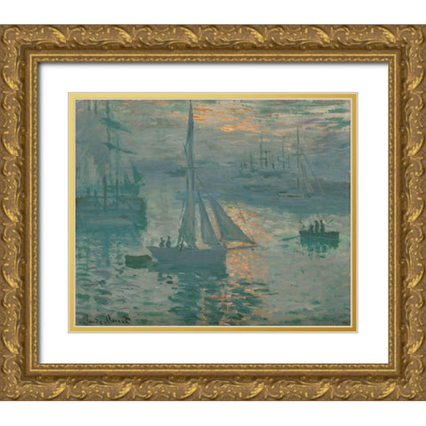 Sunrise (Marine) Gold Ornate Wood Framed Art Print with Double Matting by Monet, Claude