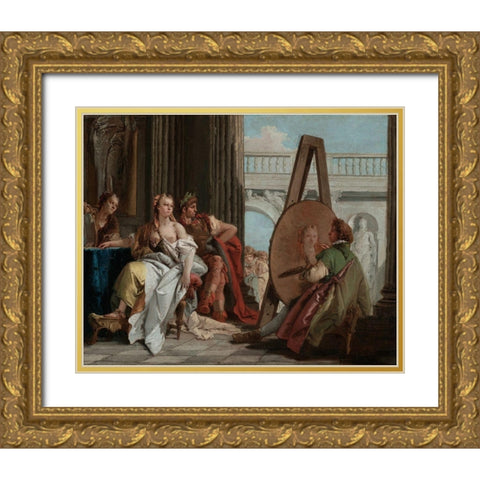 Alexander the Great and Campaspe in the Studio of Apelles Gold Ornate Wood Framed Art Print with Double Matting by Tiepolo, Giovanni Battista