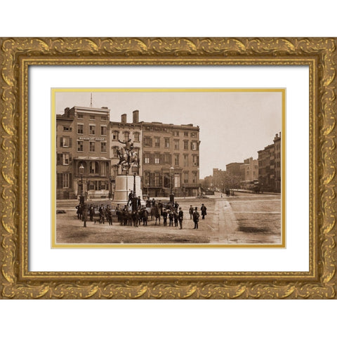 14th Street with Union Square and Washington Monument, about 1855 Gold Ornate Wood Framed Art Print with Double Matting by Holmes, Silas A.