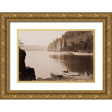 Cape Horn, Columbia River, Oregon, 1867 Gold Ornate Wood Framed Art Print with Double Matting by Watkins, Carleton