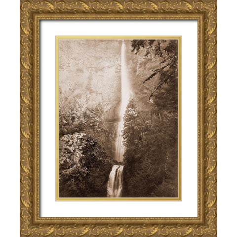 Multnomah Falls, Columbia River, Oregon, 2500 feet., 1867 Gold Ornate Wood Framed Art Print with Double Matting by Watkins, Carleton