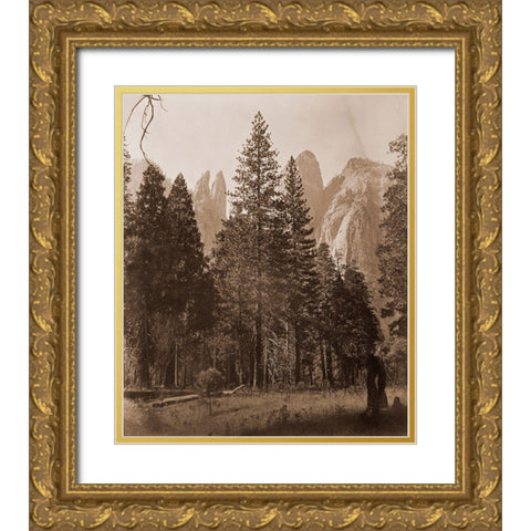 Cathedral Spires - Yosemite, California, 1861 Gold Ornate Wood Framed Art Print with Double Matting by Watkins, Carleton