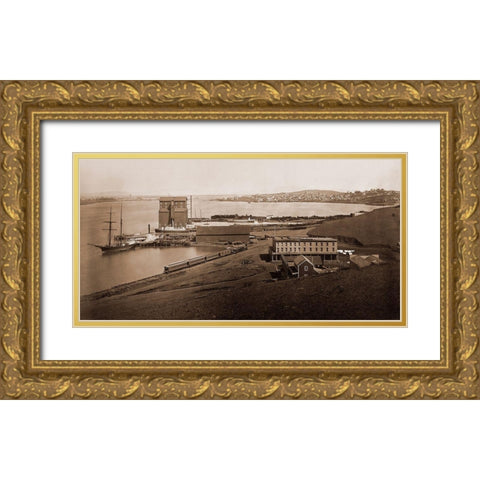 City of Vallejo, California, from South Vallejo, 1870 Gold Ornate Wood Framed Art Print with Double Matting by Watkins, Carleton