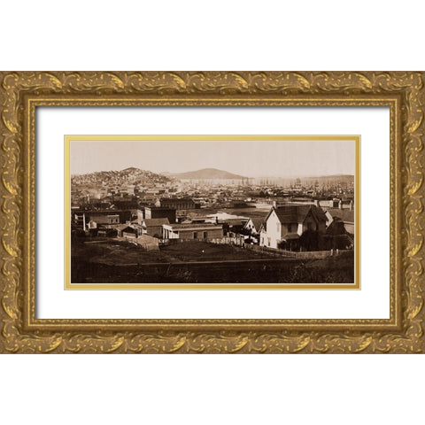 City Front from Rincon Hill, San Francisco, California, 1860 Gold Ornate Wood Framed Art Print with Double Matting by Watkins, Carleton