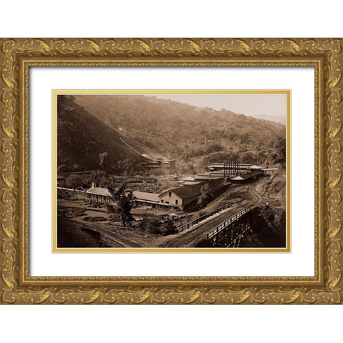 Smelting Works, New Almaden, Santa Clara, California, 1863 Gold Ornate Wood Framed Art Print with Double Matting by Watkins, Carleton