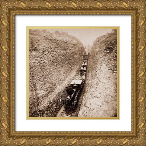 Bloomer Cut near Auburn, California, 800 feet long and 63 feet high, 1866-1869 Gold Ornate Wood Framed Art Print with Double Matting by Hart, Alfred A.