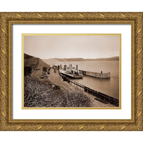The Ferryboat Solano, Port Costa, California, after 1879 Gold Ornate Wood Framed Art Print with Double Matting by Watkins, Carleton