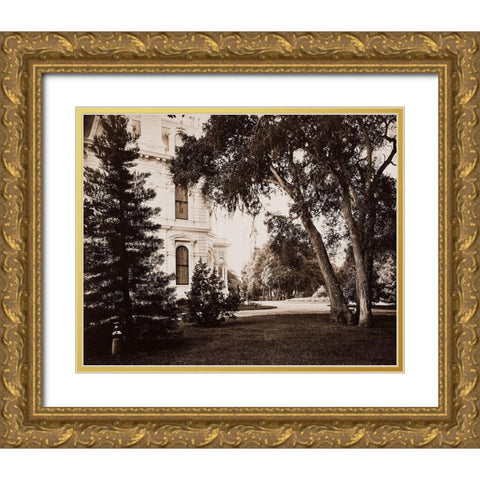 Thurlow Lodge, Menlo Park, California - Lawn and House, 1874 Gold Ornate Wood Framed Art Print with Double Matting by Watkins, Carleton