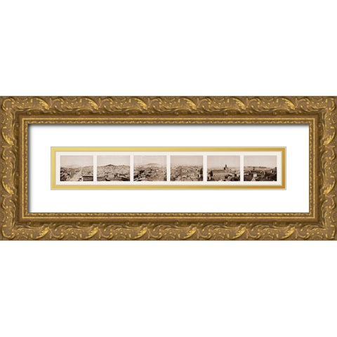Six-part Panorama of San Francisco, 1855-1856 Gold Ornate Wood Framed Art Print with Double Matting by Watkins, Carleton