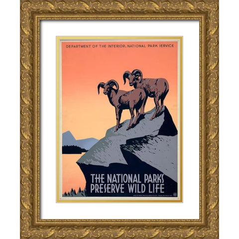 The National Parks Preserve Wild Life, ca. 1936-1939 Gold Ornate Wood Framed Art Print with Double Matting by Hirt, J.