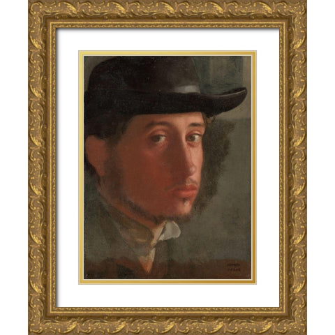 Self-portrait Gold Ornate Wood Framed Art Print with Double Matting by Degas, Edgar