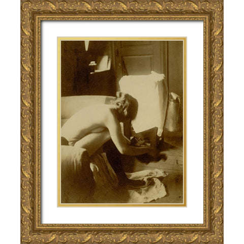 Seated Nude Gold Ornate Wood Framed Art Print with Double Matting by Degas, Edgar