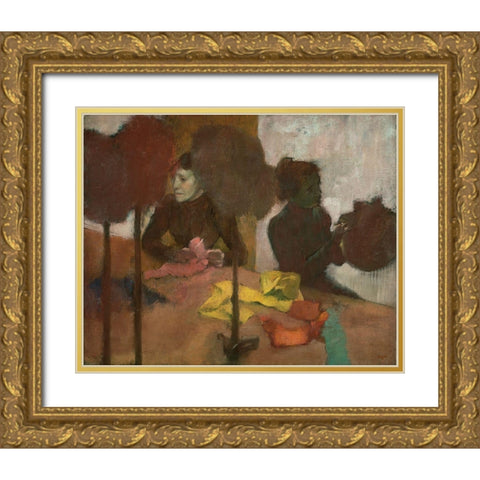The Milliners Gold Ornate Wood Framed Art Print with Double Matting by Degas, Edgar