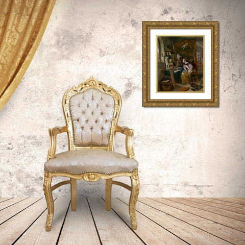 The Drawing Lesson Gold Ornate Wood Framed Art Print with Double Matting by Steen, Jan