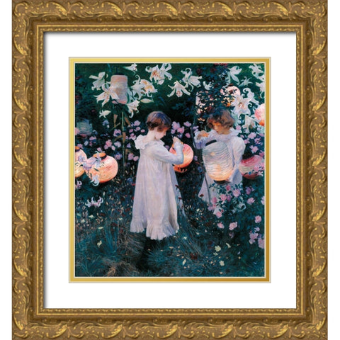 Carnation, Lily, Lily, Rose, 1885 Gold Ornate Wood Framed Art Print with Double Matting by Sargent, John Singer