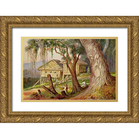 Elefanten-Corral Lambugana, Ceylon Gold Ornate Wood Framed Art Print with Double Matting by Haeckel, Ernst