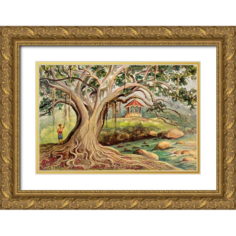 Gummibaum auf Java Ficus elastica in Buitenzorg Gold Ornate Wood Framed Art Print with Double Matting by Haeckel, Ernst