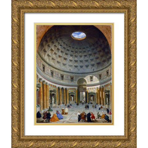 Interior of the Pantheon, Rome, c. 1734 Gold Ornate Wood Framed Art Print with Double Matting by Panini, Giovanni Paolo