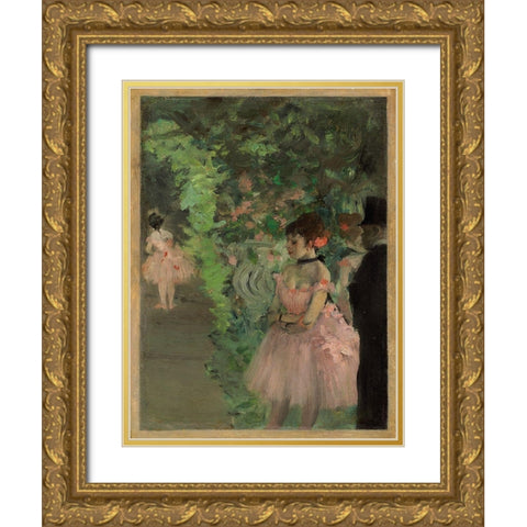 Dancers Backstage, 1876/1883 Gold Ornate Wood Framed Art Print with Double Matting by Degas, Edgar