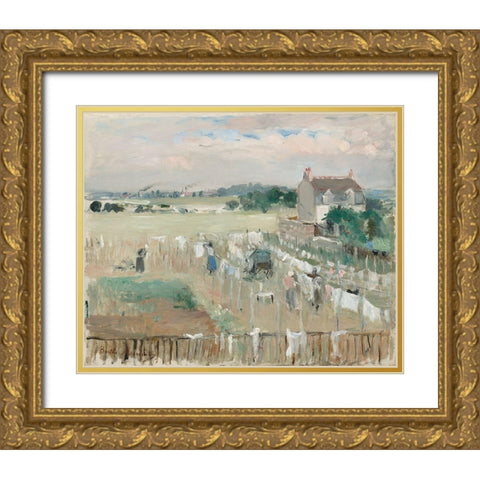 Hanging the Laundry out to Dry, 1875 Gold Ornate Wood Framed Art Print with Double Matting by Morisot, Berthe