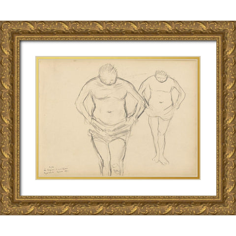 Copies of Cezannes Bathers Gold Ornate Wood Framed Art Print with Double Matting by Degas, Edgar