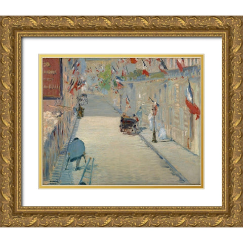 The Rue Mosnier with Flags Gold Ornate Wood Framed Art Print with Double Matting by Manet, Edouard
