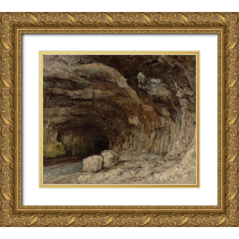 Grotto of Sarrazine near Nans-sous-Sainte-Anne Gold Ornate Wood Framed Art Print with Double Matting by Courbet, Gustave