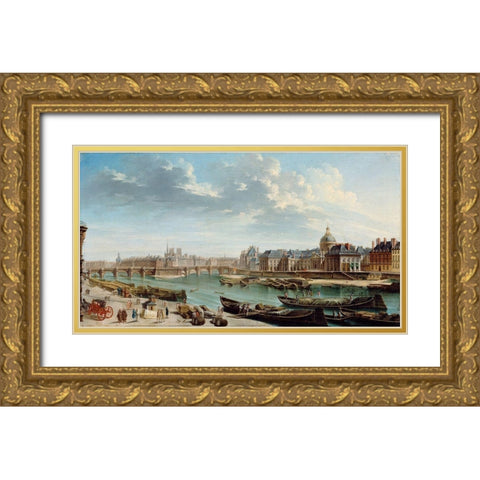 A View of Paris with the Ile de la Cite Gold Ornate Wood Framed Art Print with Double Matting by Raguenet, Jean-Baptiste