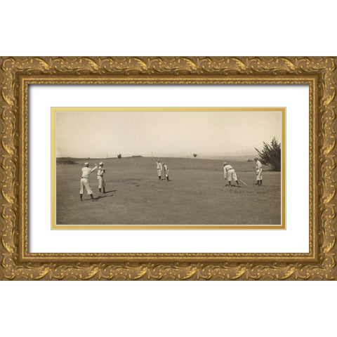 Six Boys With A Ball And Three Bats, Playing Three Old Cat Gold Ornate Wood Framed Art Print with Double Matting by A.G. Spalding Baseball Collection