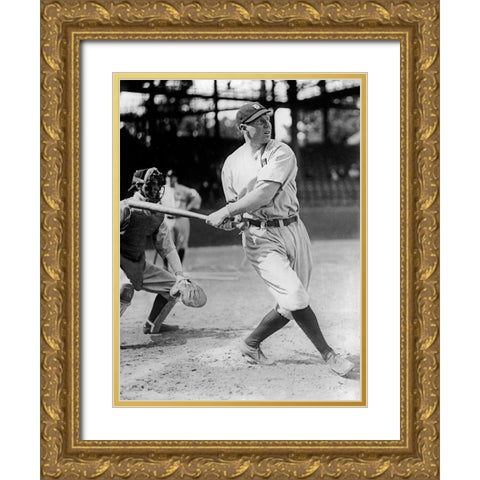 Baseball Game in Progress, 1910s Gold Ornate Wood Framed Art Print with Double Matting by Harris and Ewing Collection (Library of Congress)