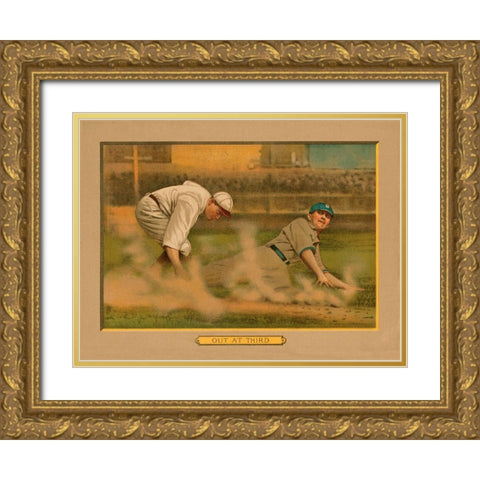 Out at Third, Baseball Card Gold Ornate Wood Framed Art Print with Double Matting by American Tobacco Company