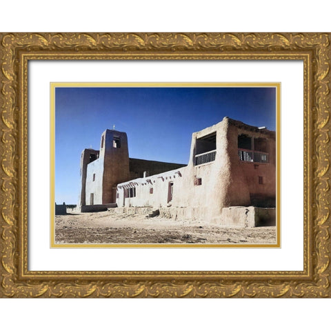 Church-Acoma Pueblo-New Mexico Color Gold Ornate Wood Framed Art Print with Double Matting by Adams, Ansel