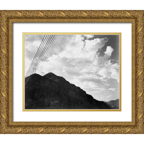 Looking Toward Sugarloaf Mountain With Boulder Dam Transmission Lines - National Parks and Monuments Gold Ornate Wood Framed Art Print with Double Matting by Adams, Ansel