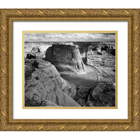 View of valley from mountain, Canyon de Chelly, Arizona - National Parks and Monuments, 1941 Gold Ornate Wood Framed Art Print with Double Matting by Adams, Ansel