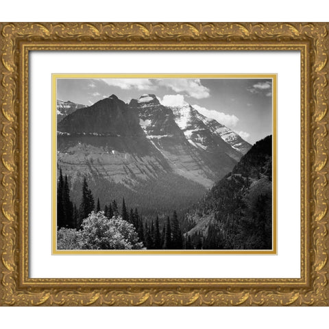Snow Covered Mountains, Glacier National Park, Montana - National Parks and Monuments, 1941 Gold Ornate Wood Framed Art Print with Double Matting by Adams, Ansel