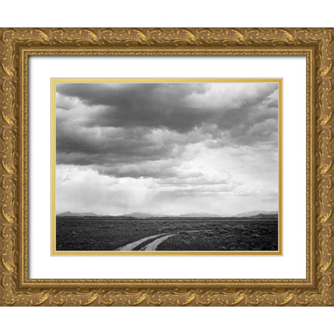 Roadway near Grand Teton National Park, Wyoming, 1941 Gold Ornate Wood Framed Art Print with Double Matting by Adams, Ansel