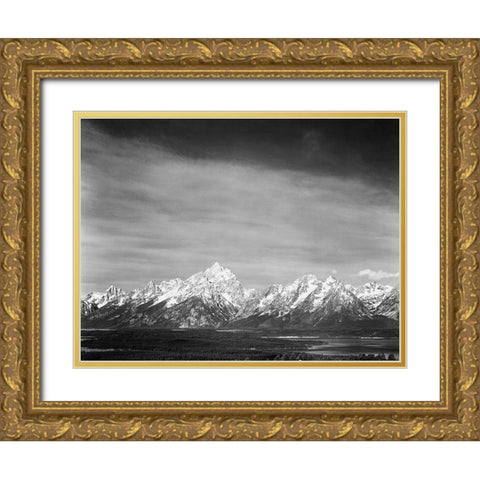 Tetons from Signal Mountain, Grand Teton National Park, Wyoming, 1941 Gold Ornate Wood Framed Art Print with Double Matting by Adams, Ansel