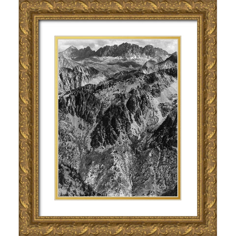 North Palisades from Windy Point, Kings River Canyon, proposed as a national park, California, 1936 Gold Ornate Wood Framed Art Print with Double Matting by Adams, Ansel