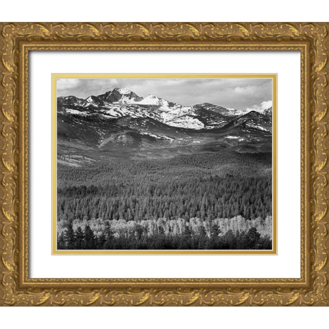 Longs Peak from Road, Rocky Mountain National Park, Colorado, 1941 Gold Ornate Wood Framed Art Print with Double Matting by Adams, Ansel