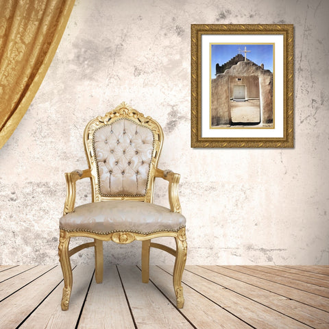 Front view of entrance-Church-Taos Pueblo National Historic Landmark Color Gold Ornate Wood Framed Art Print with Double Matting by Adams, Ansel