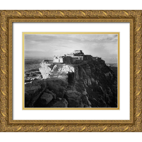 Full view of the city on top of mountain, Walpi, Arizona, 1941 Gold Ornate Wood Framed Art Print with Double Matting by Adams, Ansel