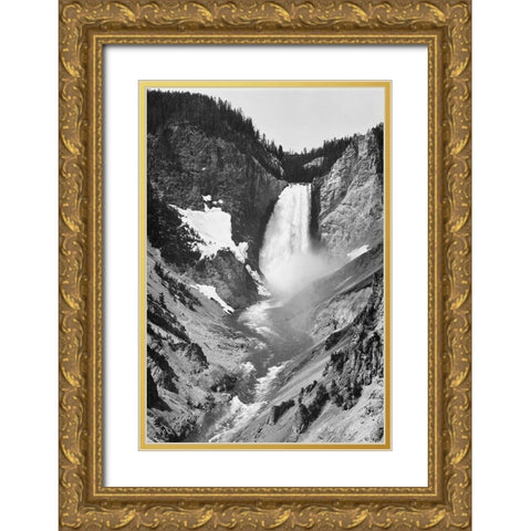 Yellowstone Falls, Yellowstone National Park, Wyoming. ca. 1941-1942 Gold Ornate Wood Framed Art Print with Double Matting by Adams, Ansel