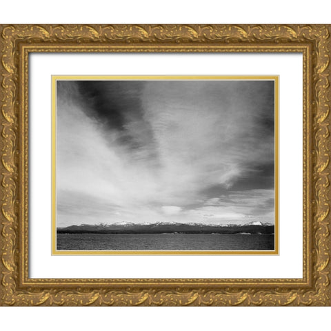 Wider strip of mountains, Yellowstone Lake, Yellowstone National Park, Wyoming, ca. 1941-1942 Gold Ornate Wood Framed Art Print with Double Matting by Adams, Ansel