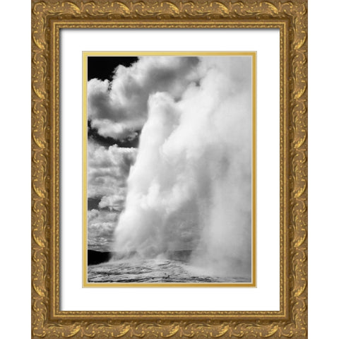 Old Faithful, Yellowstone National Park, Wyoming, ca. 1941-1942 Gold Ornate Wood Framed Art Print with Double Matting by Adams, Ansel